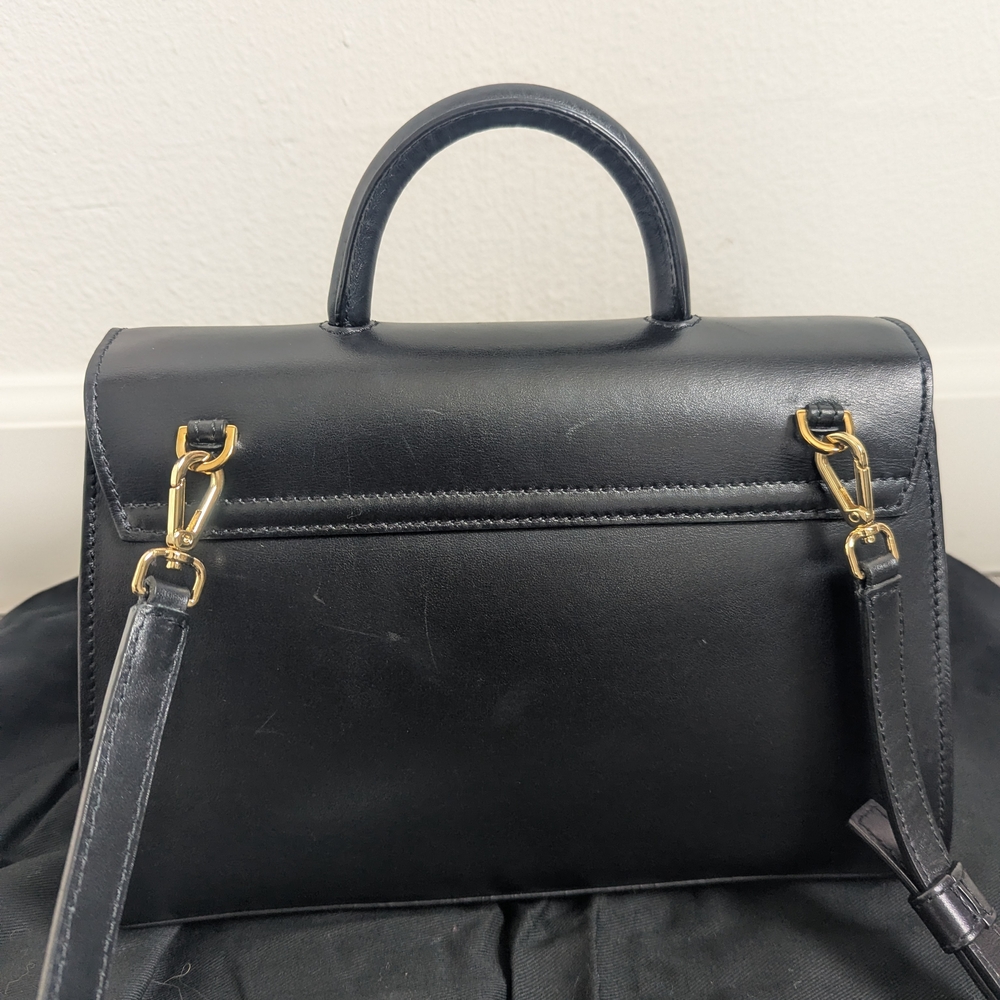 DeMellier Midi Montreal Black Leather Top Handle Bag with Gold Hardware - Picture 3 of 16
